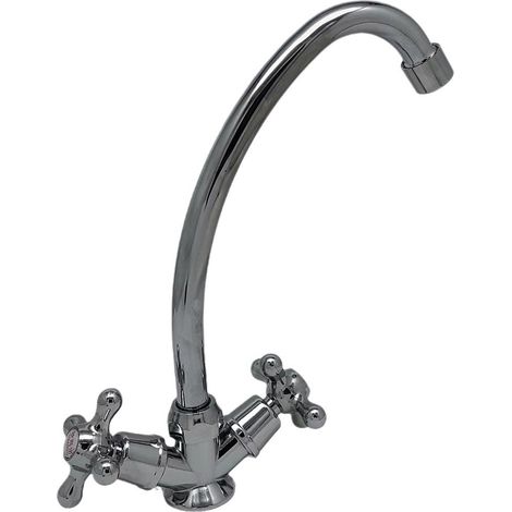 Mélangeur Lavabo Chromé - Style Rétro - Bec Haut Orientable (1/4)