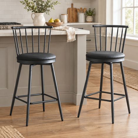 Tabourets de bar en métal noir avec assise rembourrée, lot de 2 HAVRYA (1/5)