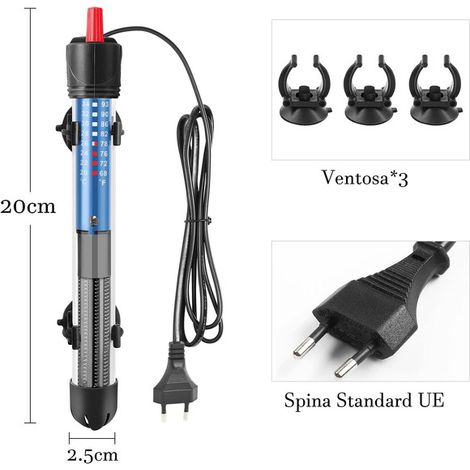 Chauffage d'Aquarium Submersible Thermostat Réglable pour Poisson Tortue avec Thermomètre Adhésif