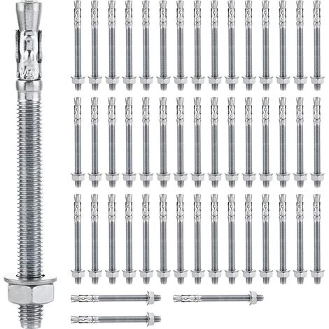 50pcs M10 x 120mm Anchor Stud Bolt Expansion Anchor Bolt Galvanized Steel Heavy Duty Fixing Peg for Concrete, Stone and Heavy Metal Structures (1/5)