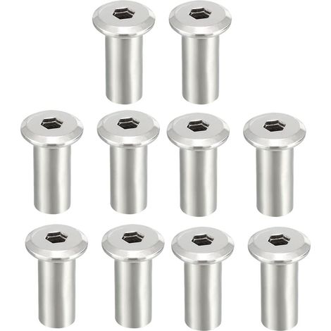 Lot de 10 écrous à sertir tête plate et six pans creux M8x22mm, nickelés, avec insert hexagonal