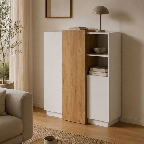 Credenza Gasima, Aparador 8 Estantes, Puertas Abatibles, 3 Puertas, 100x45x134h cm Blanco (1/5)