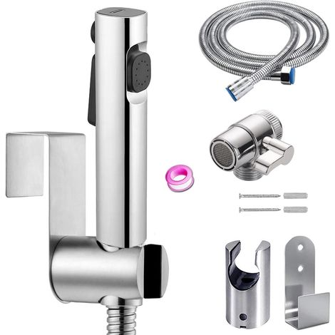 Bidet Hand Shower Kit Dual Jet Mode Nozzle ABS Plastic Baby Cloth Diaper with Tap Dispenser Hose Wall Mount (1/5)