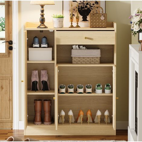 Meuble chaussures 3 portes 90x35x110 cm rotin OKMYHOME (1/5)