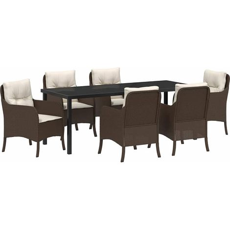 Maison Exclusive - Set da Pranzo per Giardino con cuscino 7 pcs Marrone polyrattan