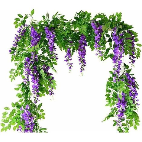 Artificial Wisteria Vine – Set of 2 Faux Silk Flowers – Fade Resistant – Indoor and Outdoor Decoration (1/5)