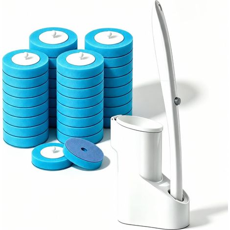 Brosse WC Jetable, Brosse Toilettes WC Jetable avec 32 Têtes de Brosse Remplaçables et Un Support Balai Toilette WC, Toilet Brush Destiné au Nettoyage des Toilettes, Lavabo, Baignoire, Bain (1/5)