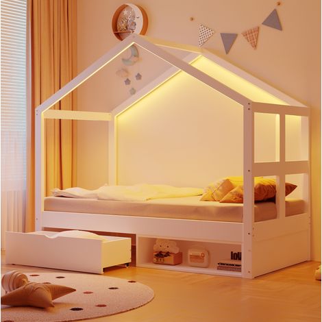 Bett Einzelbett mit Stauraum 90x190 Holz Weiß HAVRYA (1/5)