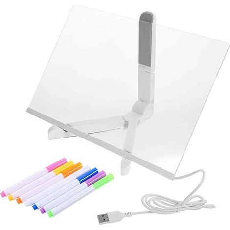 Acryl-Whiteboard mit Beleuchtung, transparentes, beleuchtetes Whiteboard mit 7 Farbmarkern, wiederbeschreibbare LED-Schreibtafel mit Leuchtbuchstaben (1/5)