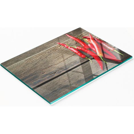 Multifunktionales, dekoratives Küchen-Glasbrett mit Chili-Motiv, 80 x 52 cm (1/5)