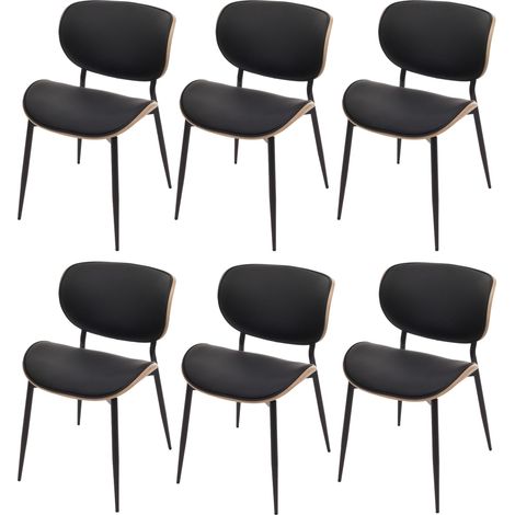 [NON UTILIZZATO] Set di 6 sedie da pranzo HHG-233, sedia, legno curvo ecopelle 280g/m² Oeko-Tex MVG, naturale, nero