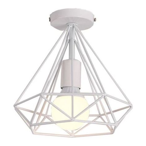 Ceiling Light Industrial Simple White Ceiling Lamp Ø25cm Metal Diamond Cage Chandelier E27 for Living Room Hallway (1/4)