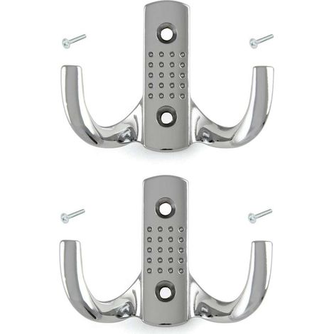2x Crochet double 58mm en métal finition chrome poli avec vis Mural Cuisine Salle de bain Porte Manteau Serviette Sac Couvert Vêtement Dressing Meuble Placard Patère (1/2)