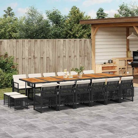 Ensemble à manger de jardin 17 pcs-Salon de jardin coussins noir résine tressée 484977 (1/5)