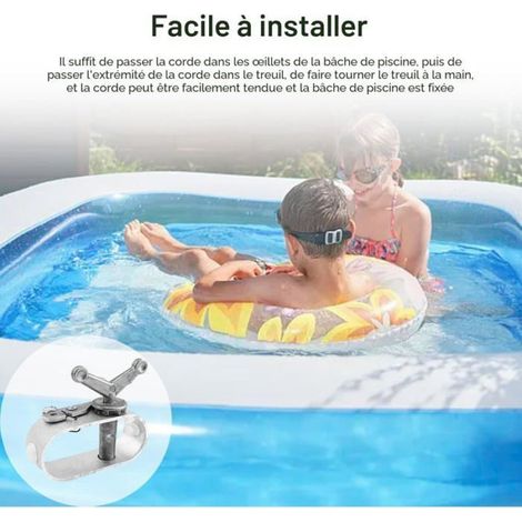 Crochet tendeur corde en alliage d'aluminium - lot de 4 pièces avec câble métallique pour fixer bâche piscine et auvent extérieur (1/5)