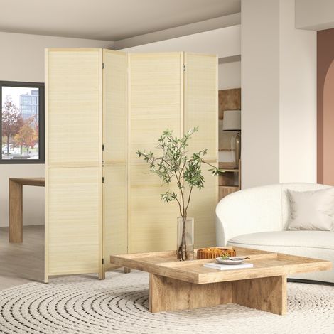 Paravent en bois de bambou 4 panneaux 180 x 180 cm séparateur de pièce cloison de séparation pliable - naturel