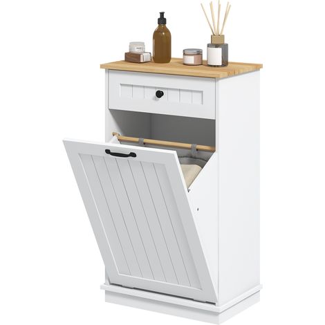 Meuble de salle de bain avec tiroir, panier à linge et système anti-basculement, mobilier de salle de bain moderne 52 x 33 x 90 cm blanc (1/5)