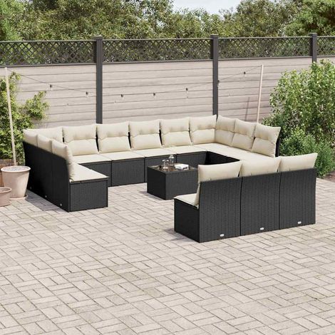 14-tlg. Garten-Sofagarnitur mit Kissen Schwarz Poly Rattan vidaXL (1/3)