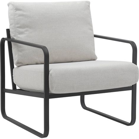 Poltrona lounge dal design retrò chic in tessuto panna e struttura in metallo nero opaco 100002817