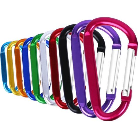 Set di moschettoni leggeri, 10 pezzi, 4,5 x 56 mm, colori assortiti (selezione casuale), moschettone stampato, gancio a scatto (1/5)