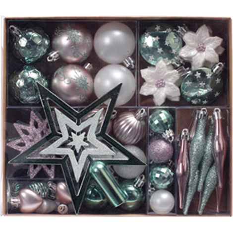Ornement De Sapin De Noël - 58 Pièces Boules Étoiles Cœurs Flocons - Plastique Léger Résistant - Décoration Intérieure Festive - Lot Complet (1/5)