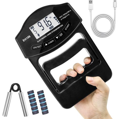 Medidor de fuerza de agarre con pantalla, tamaño de agarre ajustable para todo tipo de manos, dinamómetro digital, dispositivo de entrenamiento de fuerza para deportes, hogar y escuela. (1/5)
