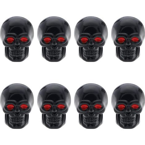 8 Pcs Skull Tyre Valve Caps for Most Cars, Trucks, Motorcycles, Bicycles, 7mm Thread Diameter, Black (1/5)