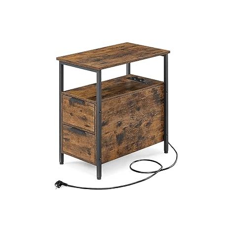 Vasagle – Table de chevet marron rustique et noir classique – 2 tiroirs – Panneaux d’aggloméré résistants aux rayures – Pieds réglables pour stabilité (1/5)