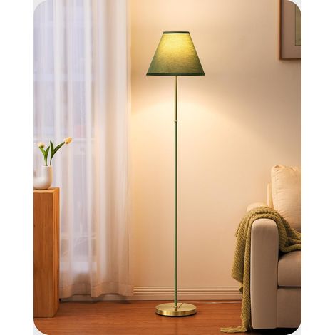 Lampadaire Rétro pour Salon, Abat-jour en Coton-Lin et Structure Métallique, Ampoule LED 2700K Incluse, Lampe sur Pied E27 pour Chambre d'Enfant, Chambre à Coucher et Coin Lecture, Vert-gris (1/5)