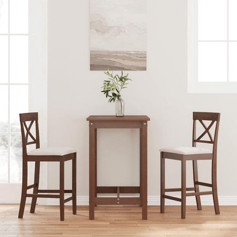 vidaXL Barhocker mit Kissen 2 Stk. Braun Massivholz Gummibaum (1/5)