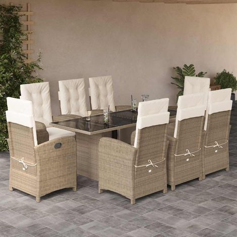 Set comedor de jardín 9 pzas con cojines ratán sintético beige vidaXL (1/5)