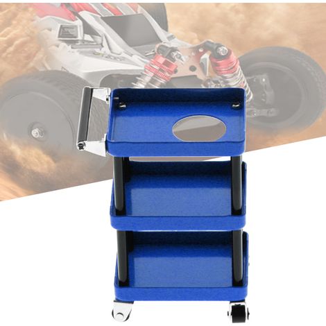 Étagère de Rangement 3 Étagères en Acier pour Pièces RC 1/8 1/10 1/12, Caddie d'Atelier Bleu pour Modélisme