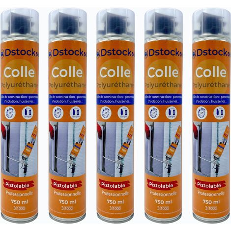 Dstock60 – Colle polyuréthane non expansive – Lot de 5 cartouches pistolables – Pour collage panneaux XPS, EPS et étanchéité toiture bitume