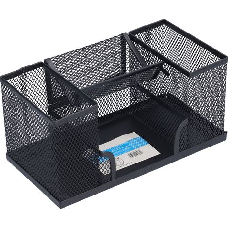 Porte-crayons en métal noir avec compartiment rectangulaire, organisateur de bureau pour stylos et accessoires de papeterie. (1/5)