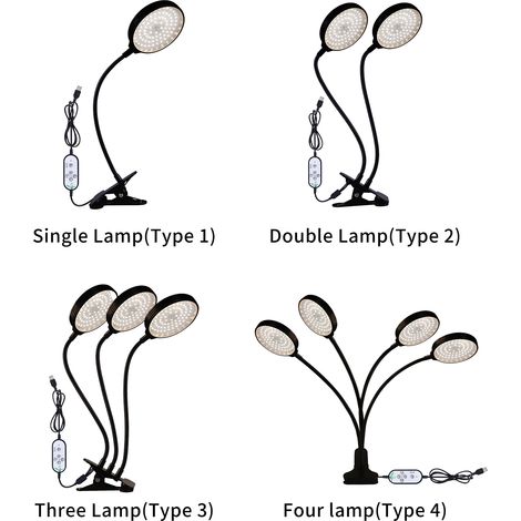 Decdeal LED élèvent la lumière spectre complet blanc 4/8/12H minuterie 5 niveaux de luminosité pince plante en croissance pour les semis d'intérieur lampes USB à col de cygne réglable en forme de sole