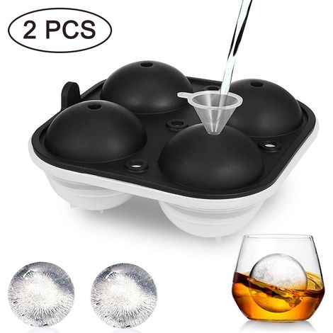 Moule à glaçons sphériques pour whisky (2 pièces) en plastique et silicone (4 pièces) - Noir (1/5)
