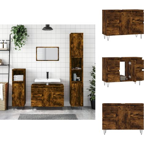 Badezimmerwaschtische - Living Badschrank Räuchereiche 80x33x60 cm Holzwerkstoff (1/5)