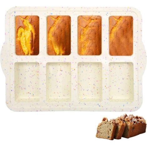 BUNTHAUS Mini Moule en Silicone à Cake Rectangulaire, Moule Mini Cake 8 Cavités Antiadhésif pour Pain, Brownies, Chocolat, Savon, RéSine 33 x 23.5 x 3cm (1/4)