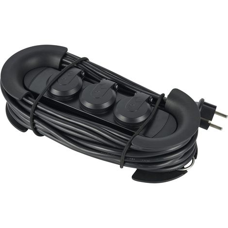 Electraline 62579 Multipresa da Lavoro, Avvolgicavo con Prolunga 10 Metri, 3 Posti Schuko con Tappo, Spina Schuko, Appendibile con ganci, IP44