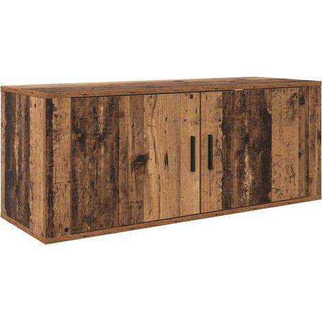 Meuble TV mural design rustique moderne 100 x 34 x 40 cm en bois d'ingénierie bois ancien (1/5)