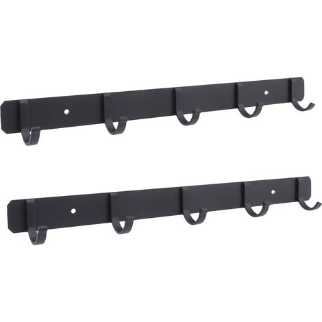Lot de 2 porte-manteaux muraux en aluminium spatial à 5 crochets, sans perçage, pour sac à dos et clés, noir