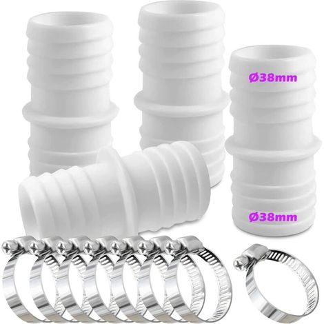 Packung mit 38 mm Schlauchverbindern mit 8 Schlauchschellen – Doppelschlauchadapter (weiß)  FLITI (1/4)