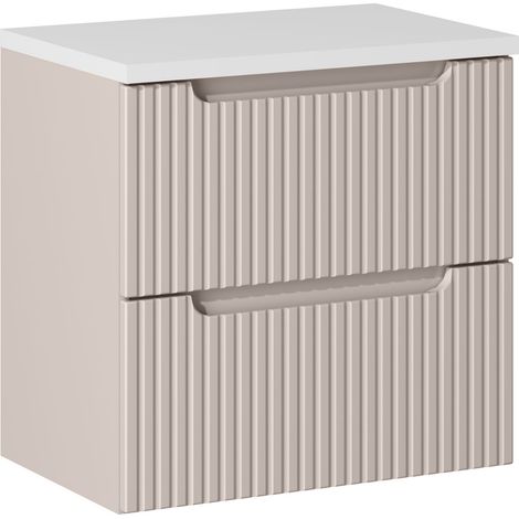 Meuble sous vasque suspendu 2 tiroirs NOVA cachemire 60 cm et le plan blanc (1/5)