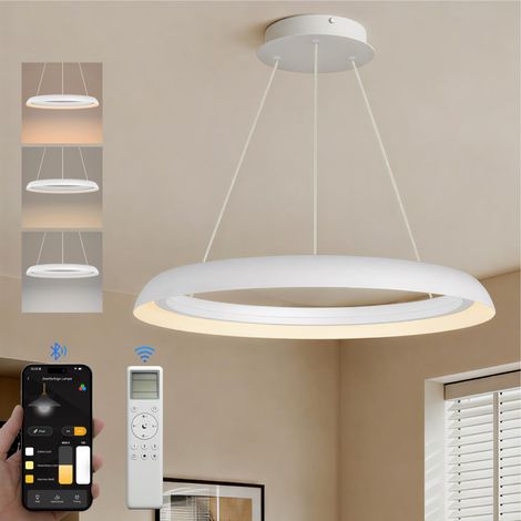doporro Lampadario Sospensione 20W, Lampada 3000-6000K con Filo 110 CM, Altezza regolabile, Lampada da Soffitto a Sospensione per Camera da Letto, Cucina e Soggiorno, 40cm, Bianco Sabbia, Luvina04 (1/5)