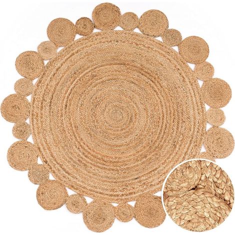 Tapis Salon Rond Jute Ethnique Boho - 60 cm Rond - Fait Main Moderne Naturel (1/5)