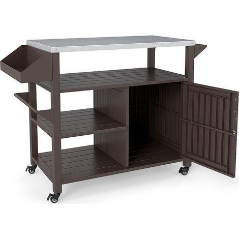 Chariot de grill extérieur mobile 116 x 50 x 87 cm rangement pratique 4 roulettes design rustique en métal marron