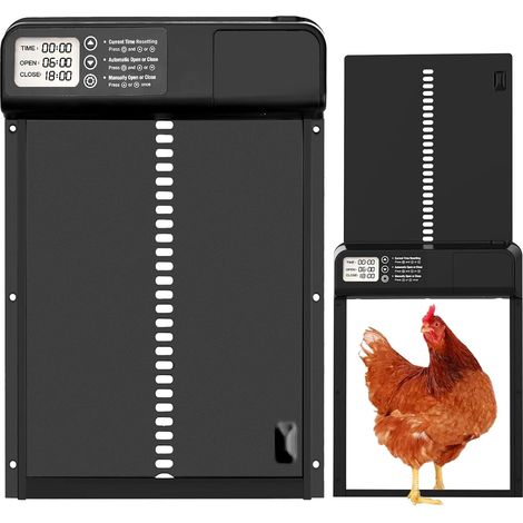 Automatische Hühnerstalltür, automatische Hühnerstalltür aus Aluminiumlegierung mit großem LCD-Display, Handbuch und Timer, Einklemmschutz, batteriebetriebene automatische Hühnerstalltüren. (1/5)