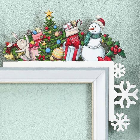 Lustige weihnachtliche Tür- und Fensterdekoration mit Weihnachtsmann, Rentieren, Engeln und Schneemännern (1/5)