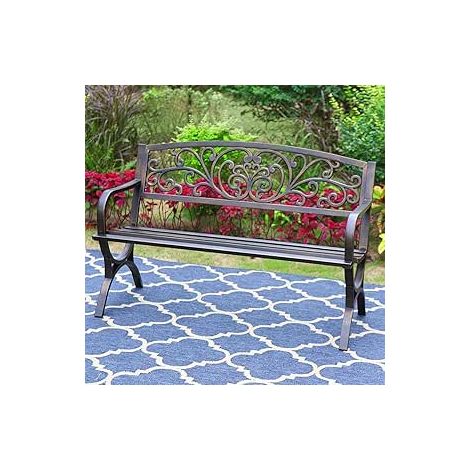 Phivilla – Banc de jardin en métal avec dossier en fonte – Cadre en acier – 2-3 places – Motif floral – 127 x 64 x 82 cm – Pour terrasses et jardins - BANC 2-3