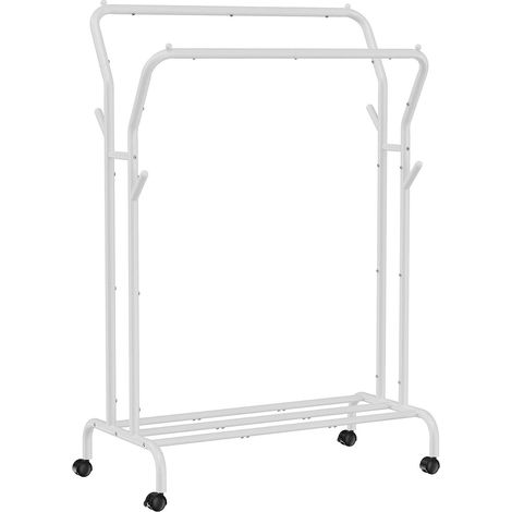 Stender appendiabiti doppio Oskar in acciaio bianco con ruote (1/5)